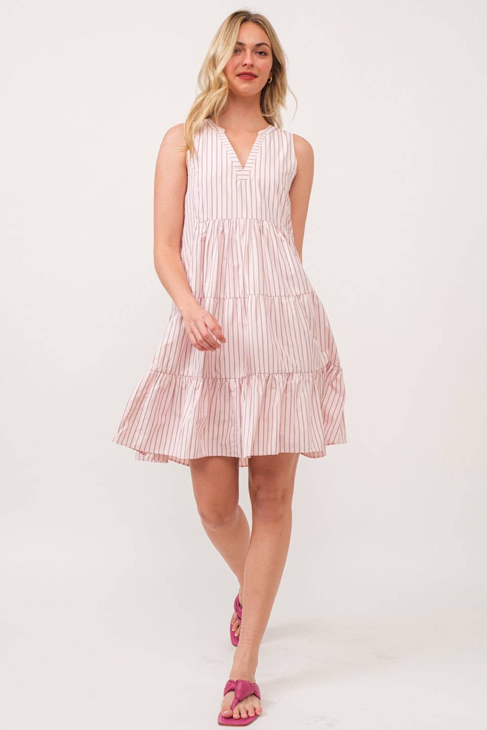 Pink Striped Midi Dress