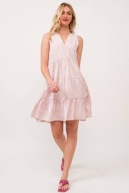 Pink Striped Midi Dress