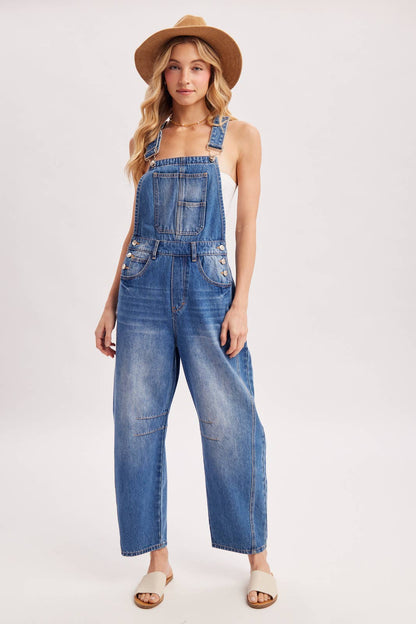 DENIM BARREL OVERALLS