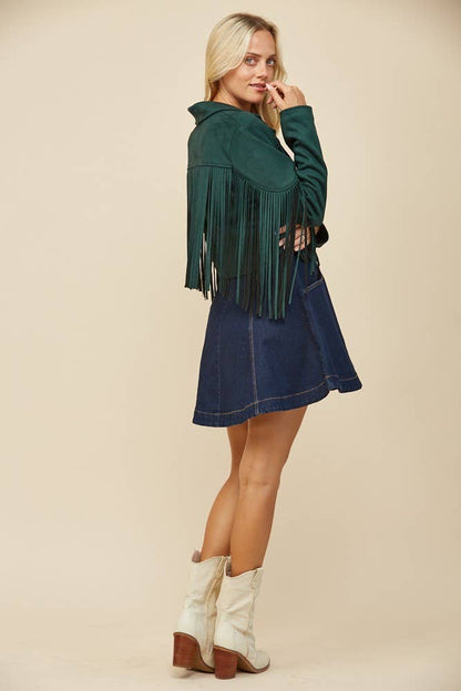 BOHO FRINGED FAUX SUEDE JACKET