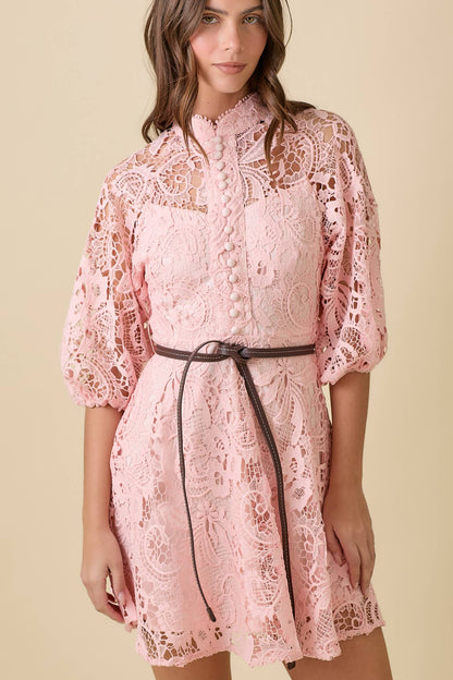 Blush Button Down Mini Lace Dress