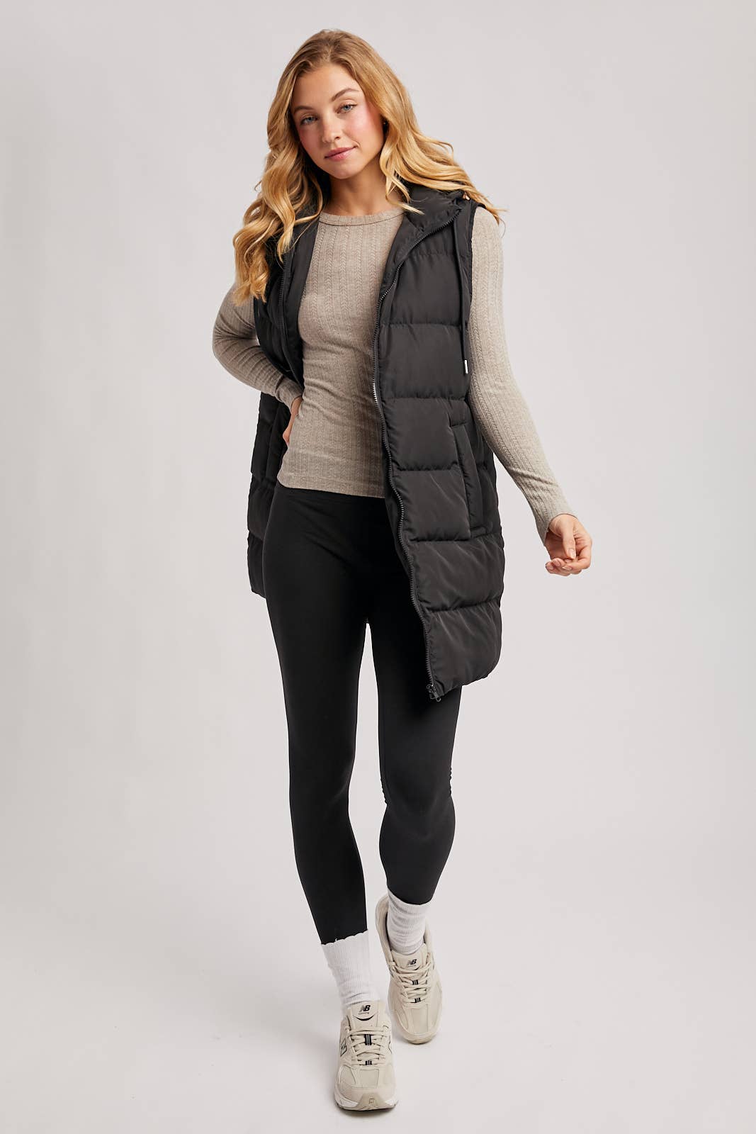 HOODED DOWN LONGLINE PUFFER VEST
