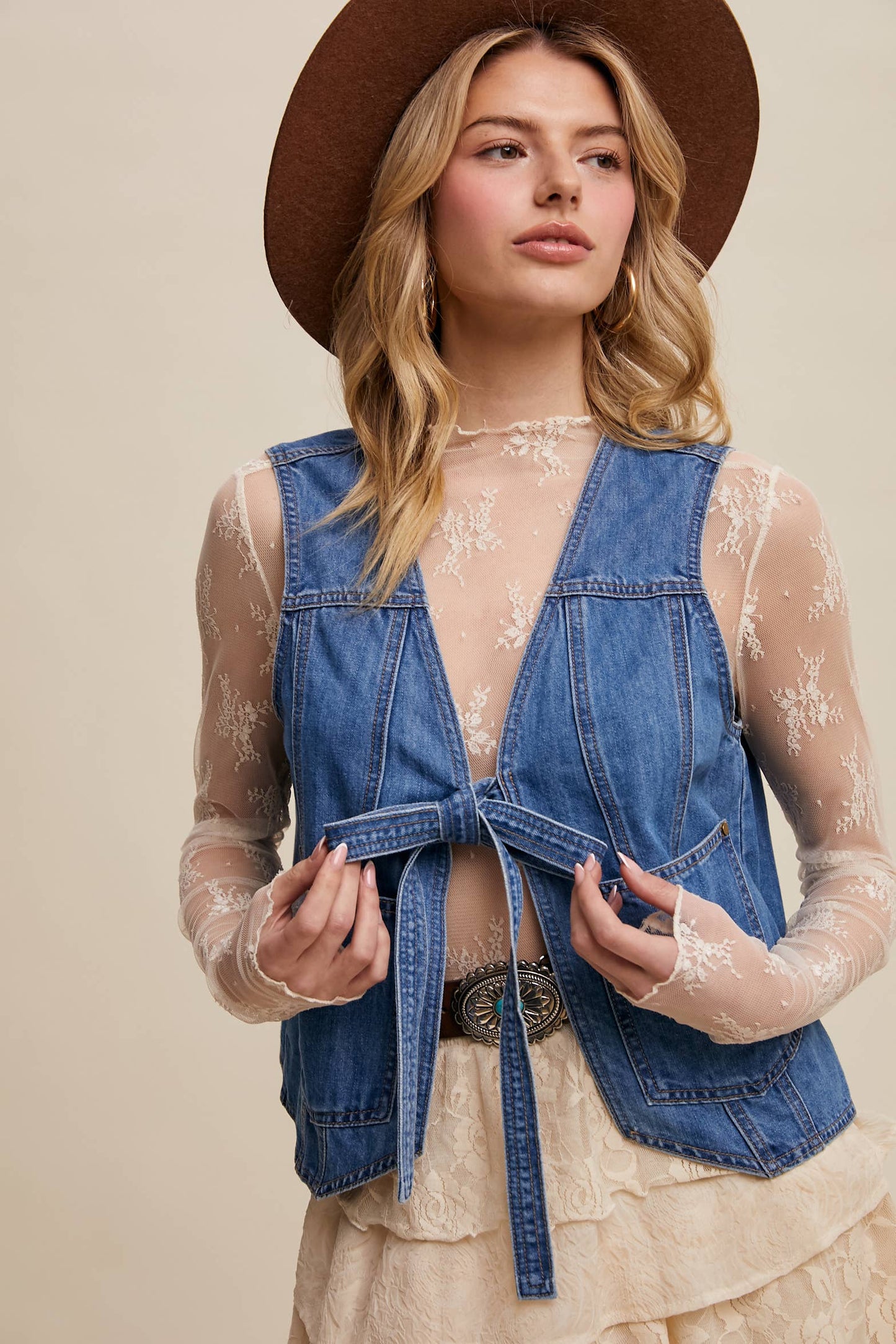 Cobalt Tie-Front Vest
