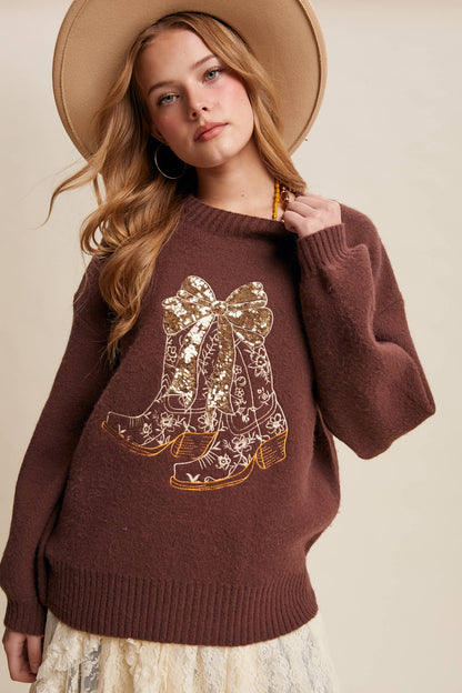 Sequin Cowboy Boot Sweater