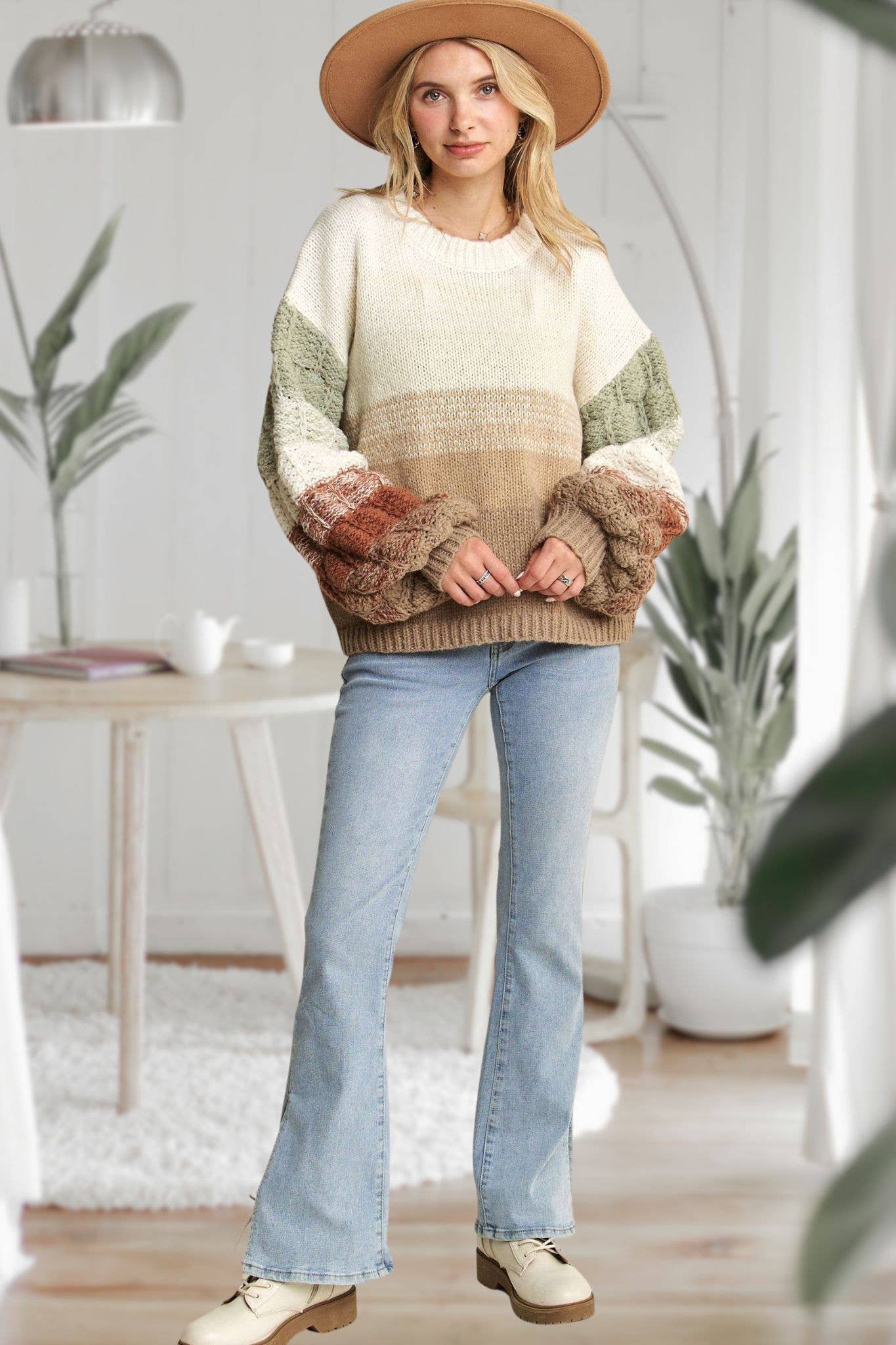 PUFF SLEEVE COMBRE SWEATER