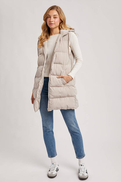 HOODED DOWN LONGLINE PUFFER VEST