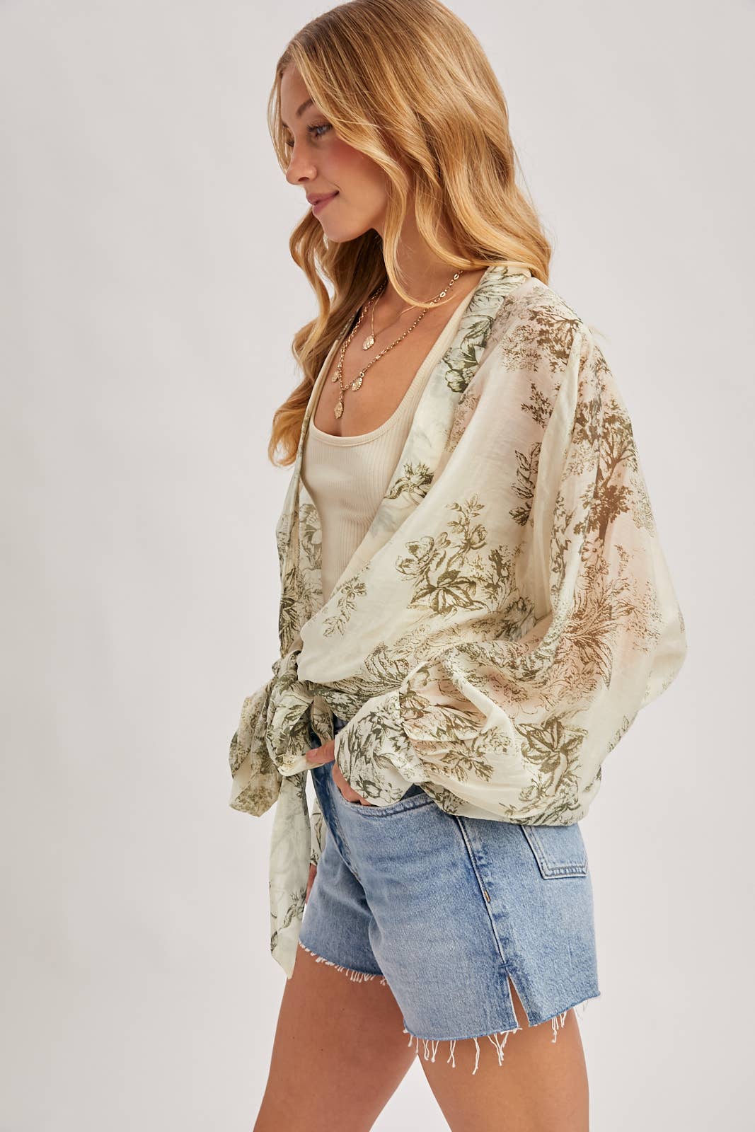BOTANICAL BALLOON SLEEVE KIMONO