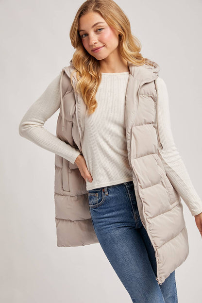 HOODED DOWN LONGLINE PUFFER VEST