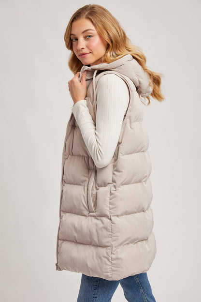 HOODED DOWN LONGLINE PUFFER VEST