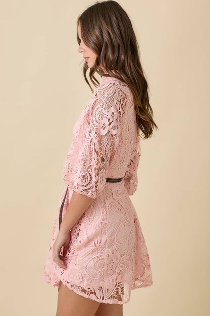Blush Button Down Mini Lace Dress