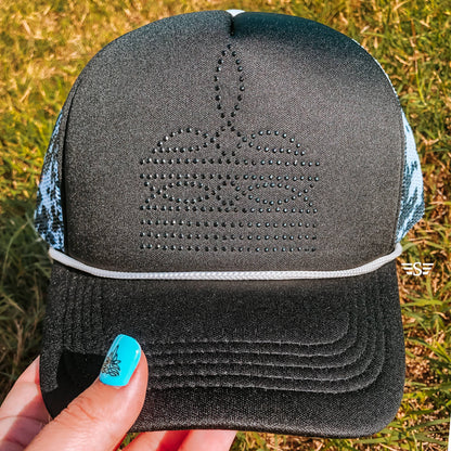 Rhinestone Boot Stitch Mesh Trucker Cap
