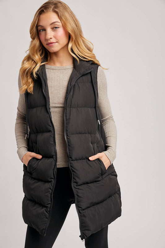 HOODED DOWN LONGLINE PUFFER VEST