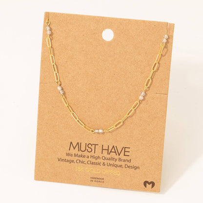 Dainty Chain Link Bead Station Necklace: TQ