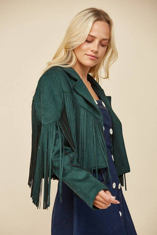 BOHO FRINGED FAUX SUEDE JACKET