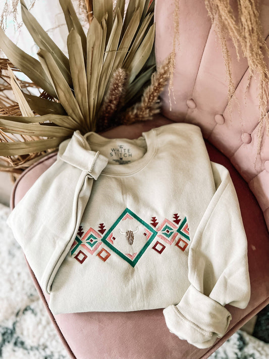 Tribal Aztec Embroidered Sweatshirt