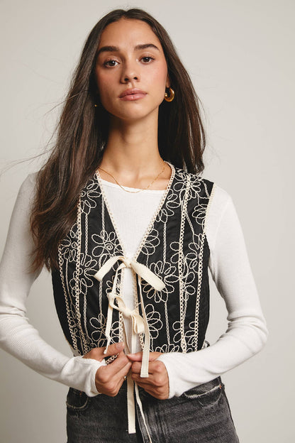 Embroidered Tie-Front Boho Vest