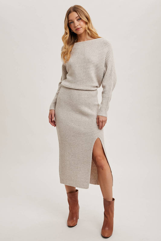 ONE SHOULDER MIDI KNIT SWEATER DRESS