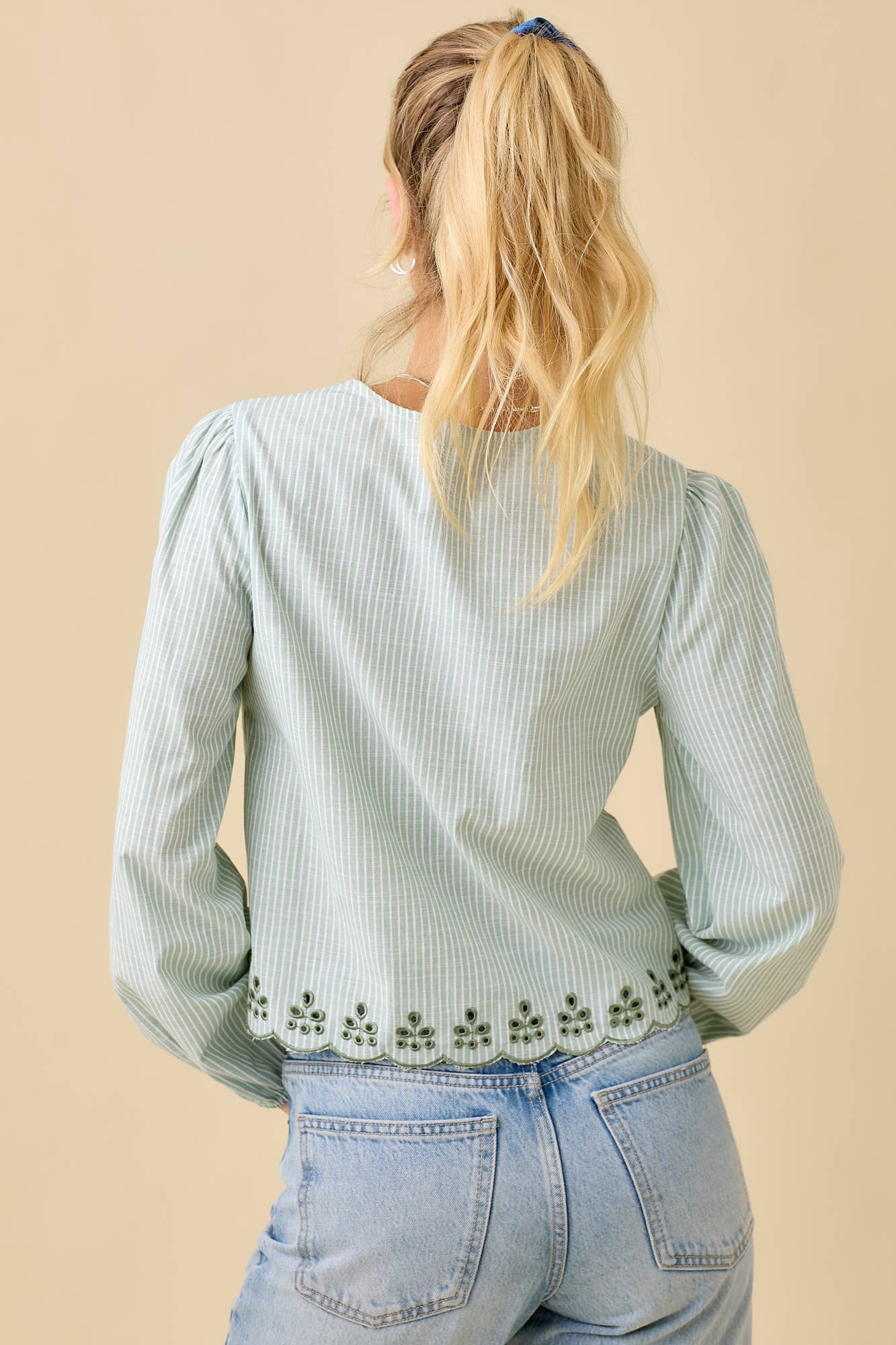 V-neck Scallop Embroidered Top