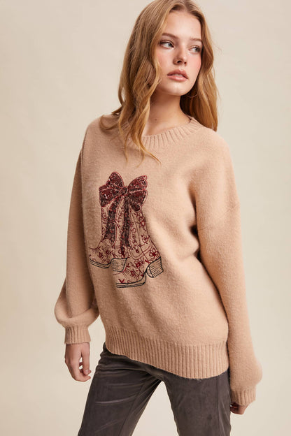 Sequin Cowboy Boot Sweater