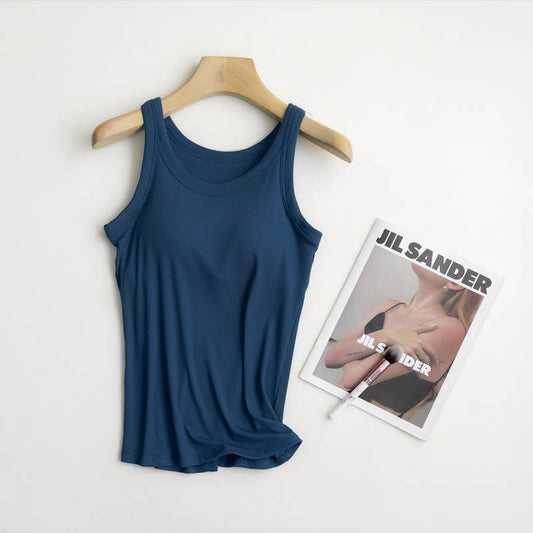 Essential Basic tank top with built-in bra: Darkblue