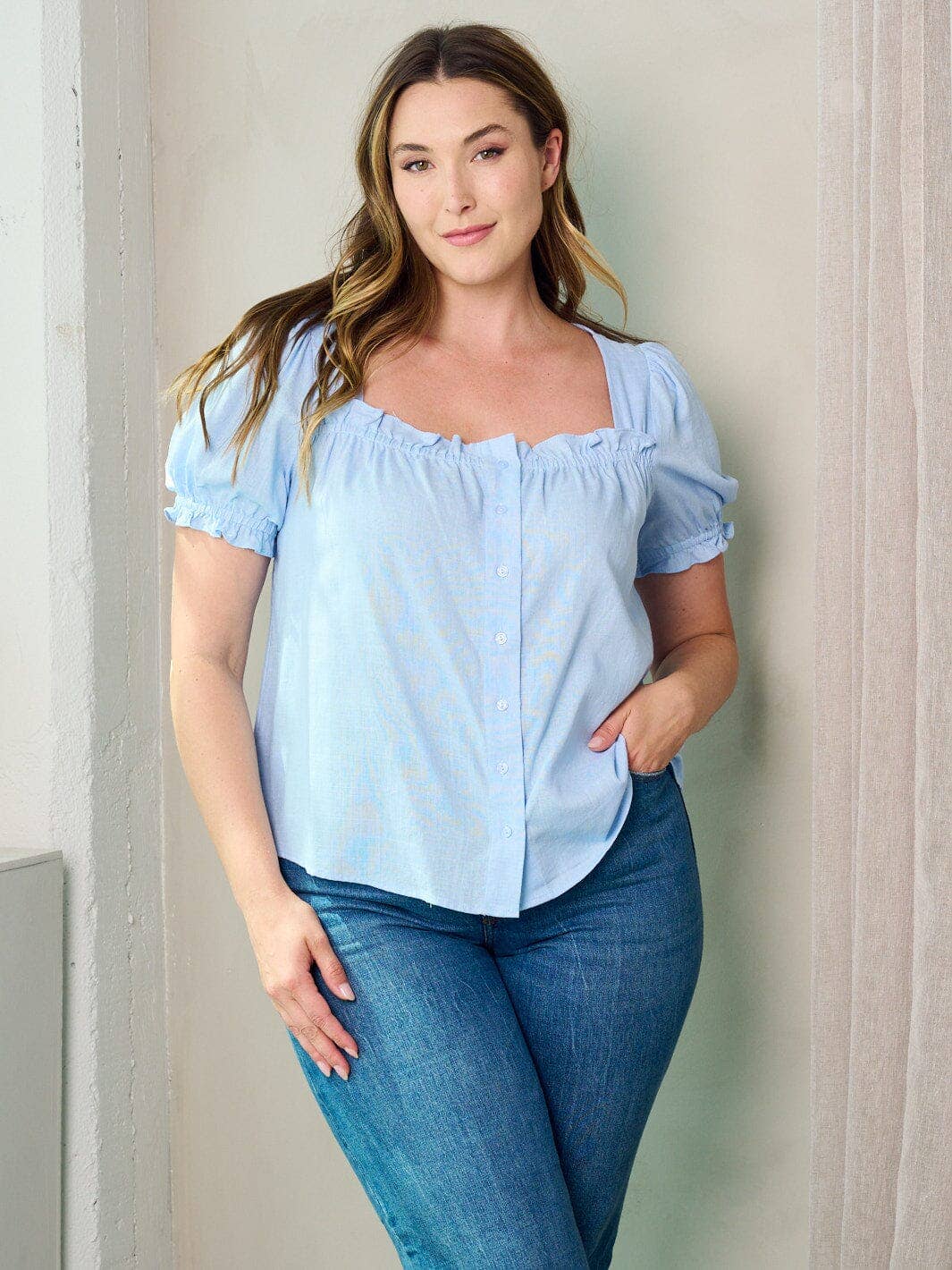 Ice Blue Button Up Top