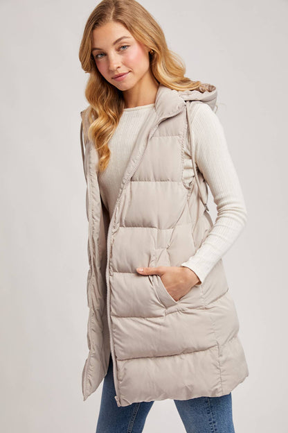 HOODED DOWN LONGLINE PUFFER VEST