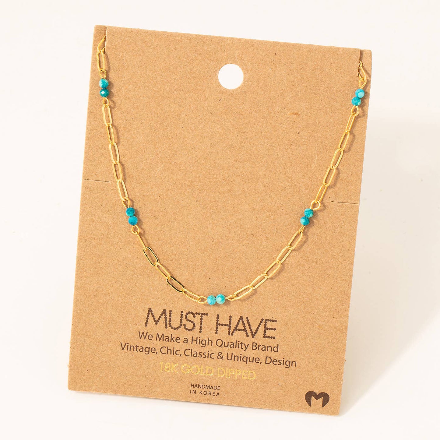 Dainty Chain Link Bead Station Necklace: TQ