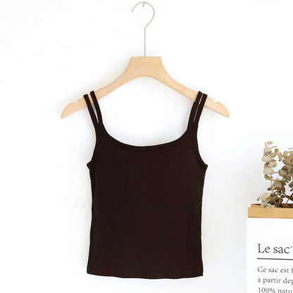 Basic Double strap Crop Tank with built-in bra: Black