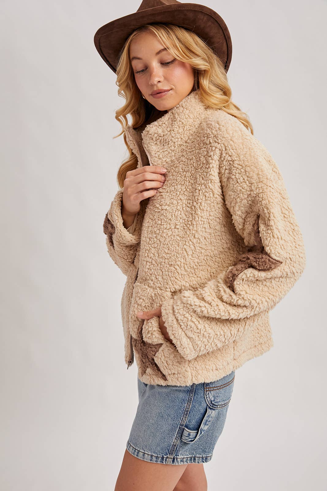 STAR-SHAPED FLEECE TEDDY JACKET