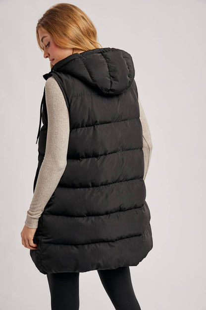 HOODED DOWN LONGLINE PUFFER VEST
