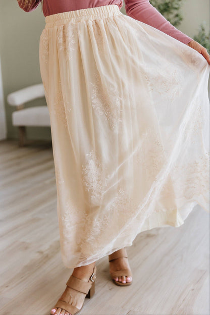 Oatmeal Mesh Overlay Skirt