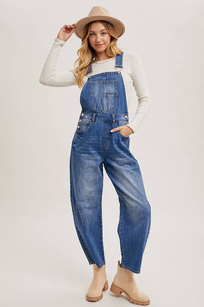 DENIM BARREL OVERALLS