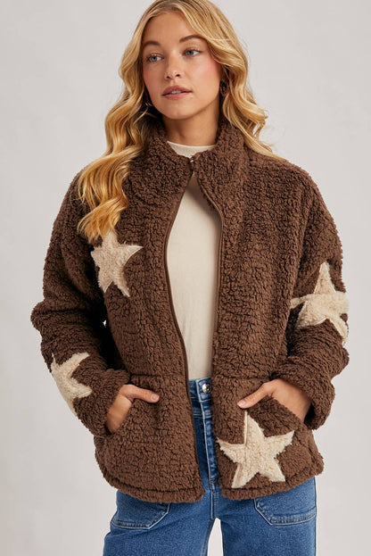 STAR-SHAPED FLEECE TEDDY JACKET