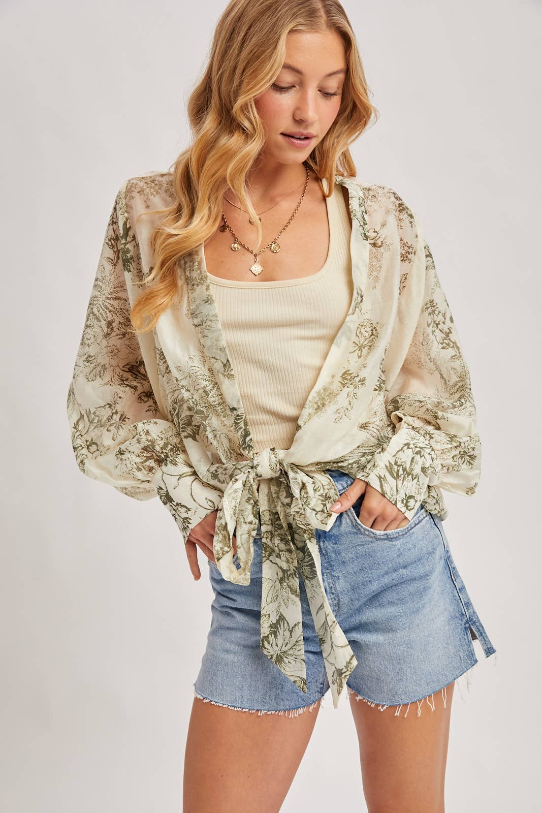 BOTANICAL BALLOON SLEEVE KIMONO