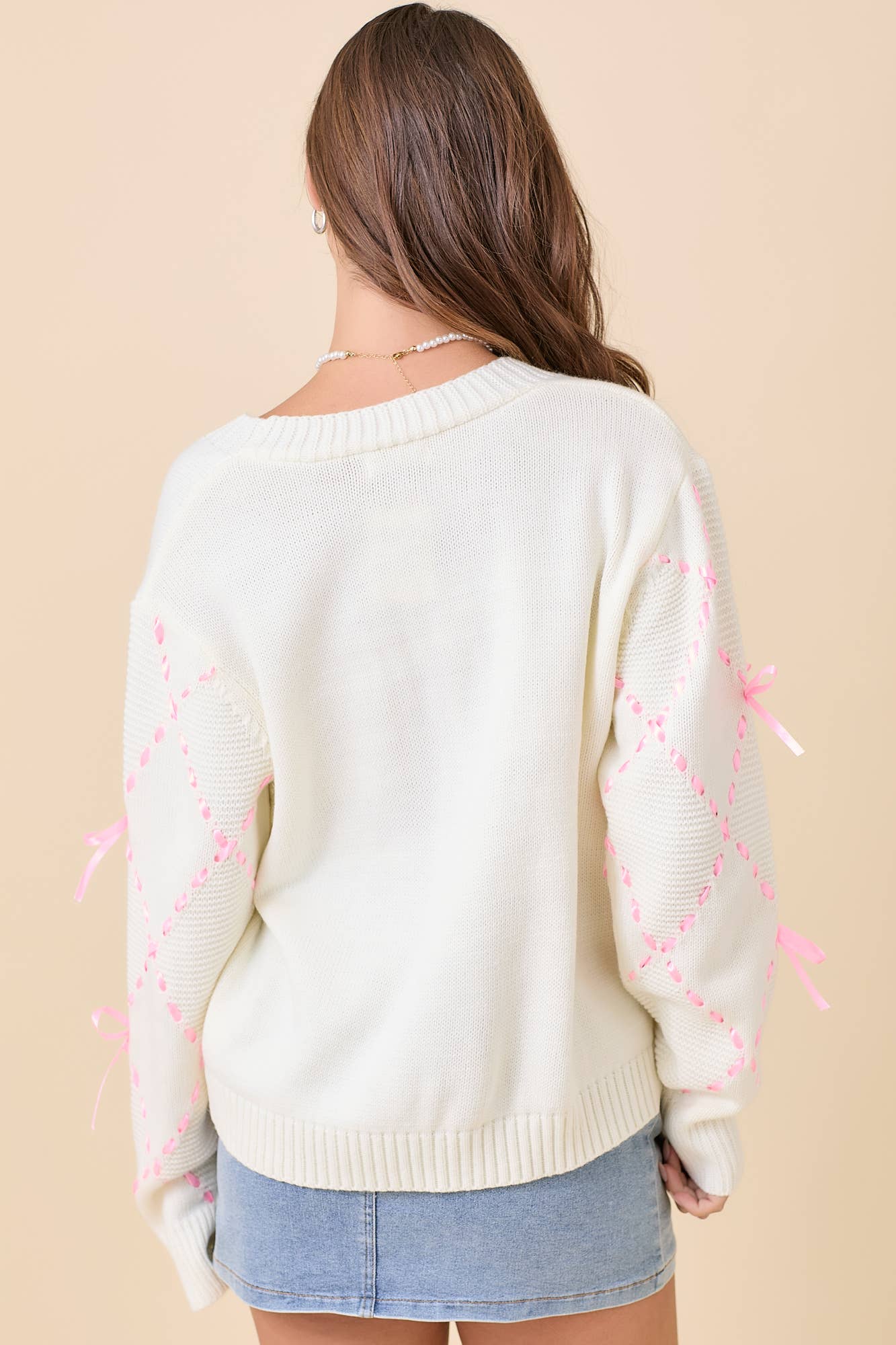 Hand Sewn Satin Ribbon Detail Cardigan