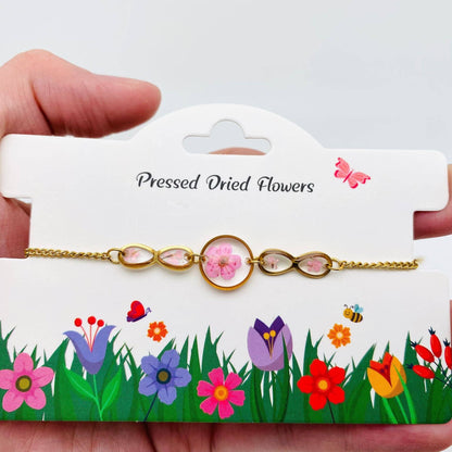 Dried Flowers Floral Geometric Charm Golden Bracelet