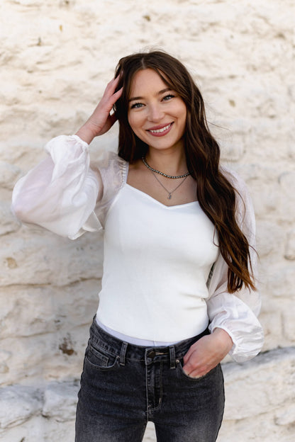 Sheer Bubble Sleeve Top