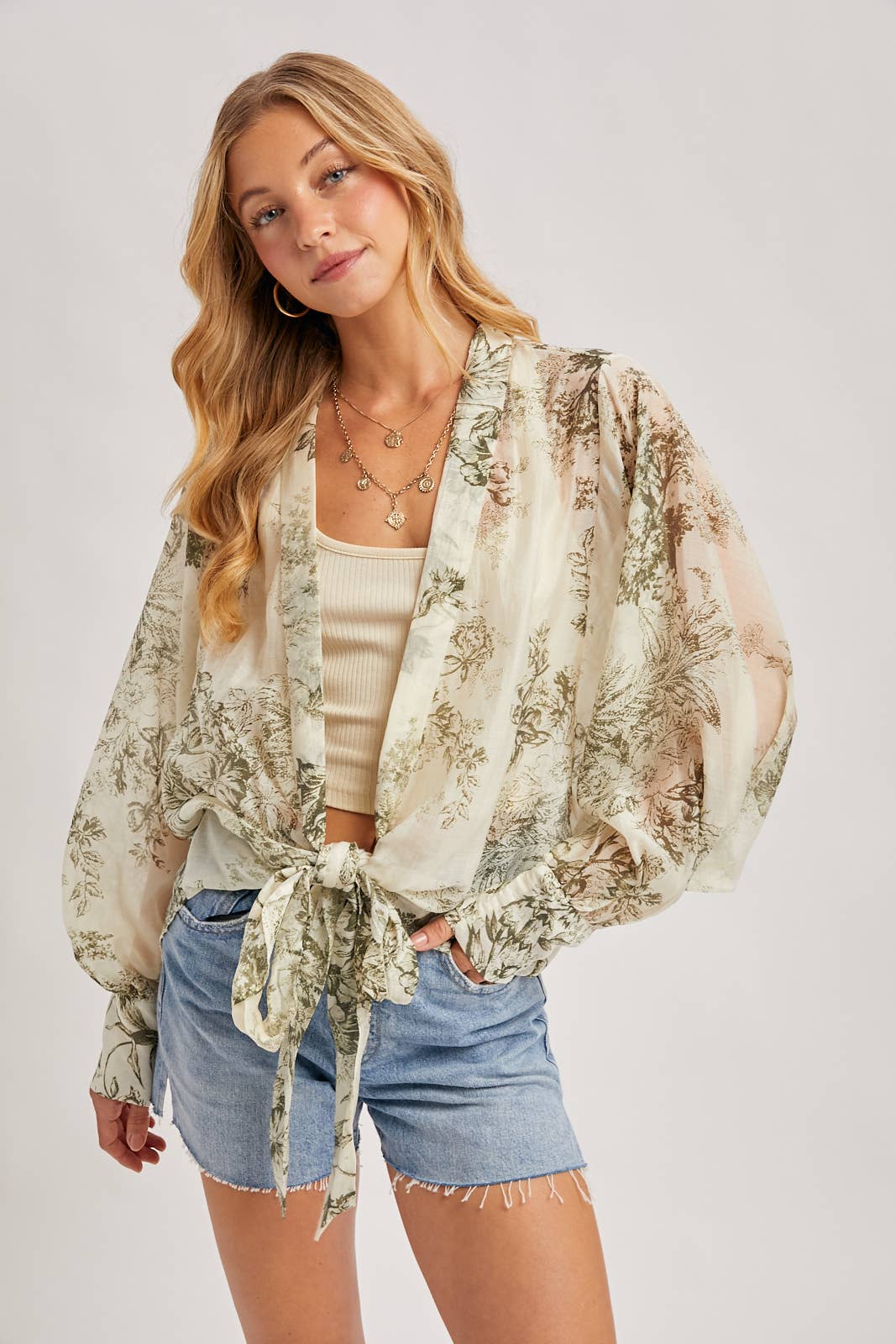 BOTANICAL BALLOON SLEEVE KIMONO