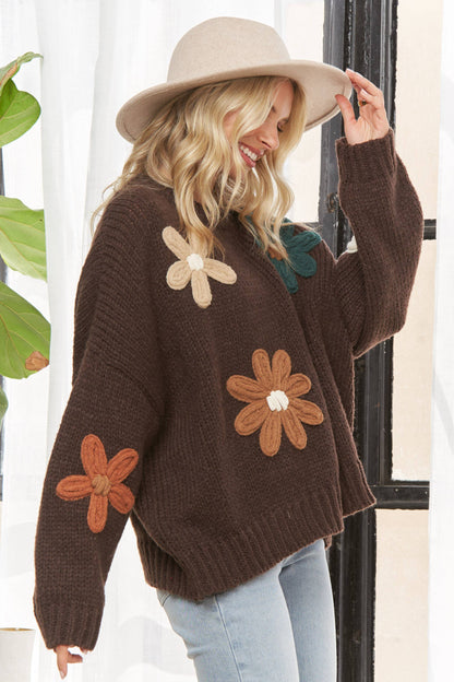 DROP SHOULDER FLORAL SWEATER