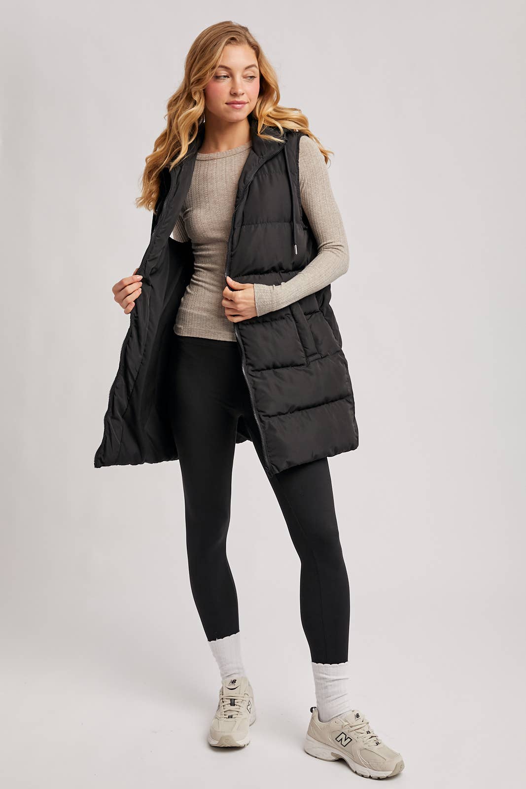 HOODED DOWN LONGLINE PUFFER VEST