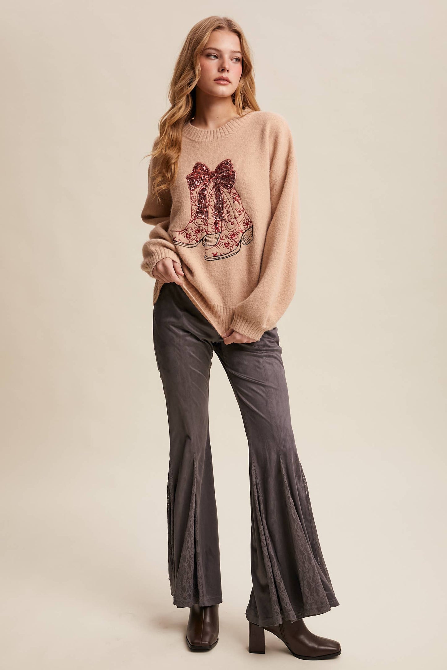 Sequin Cowboy Boot Sweater