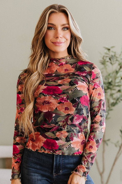 Floral Print Mesh Top