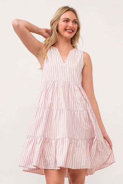 Pink Striped Midi Dress