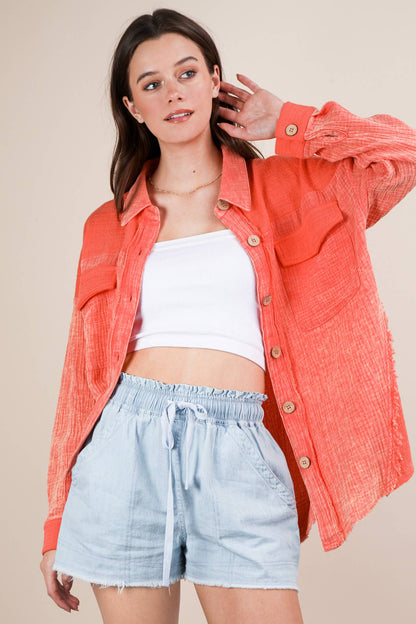 Mineral Washed Gauze Shacket Jacket