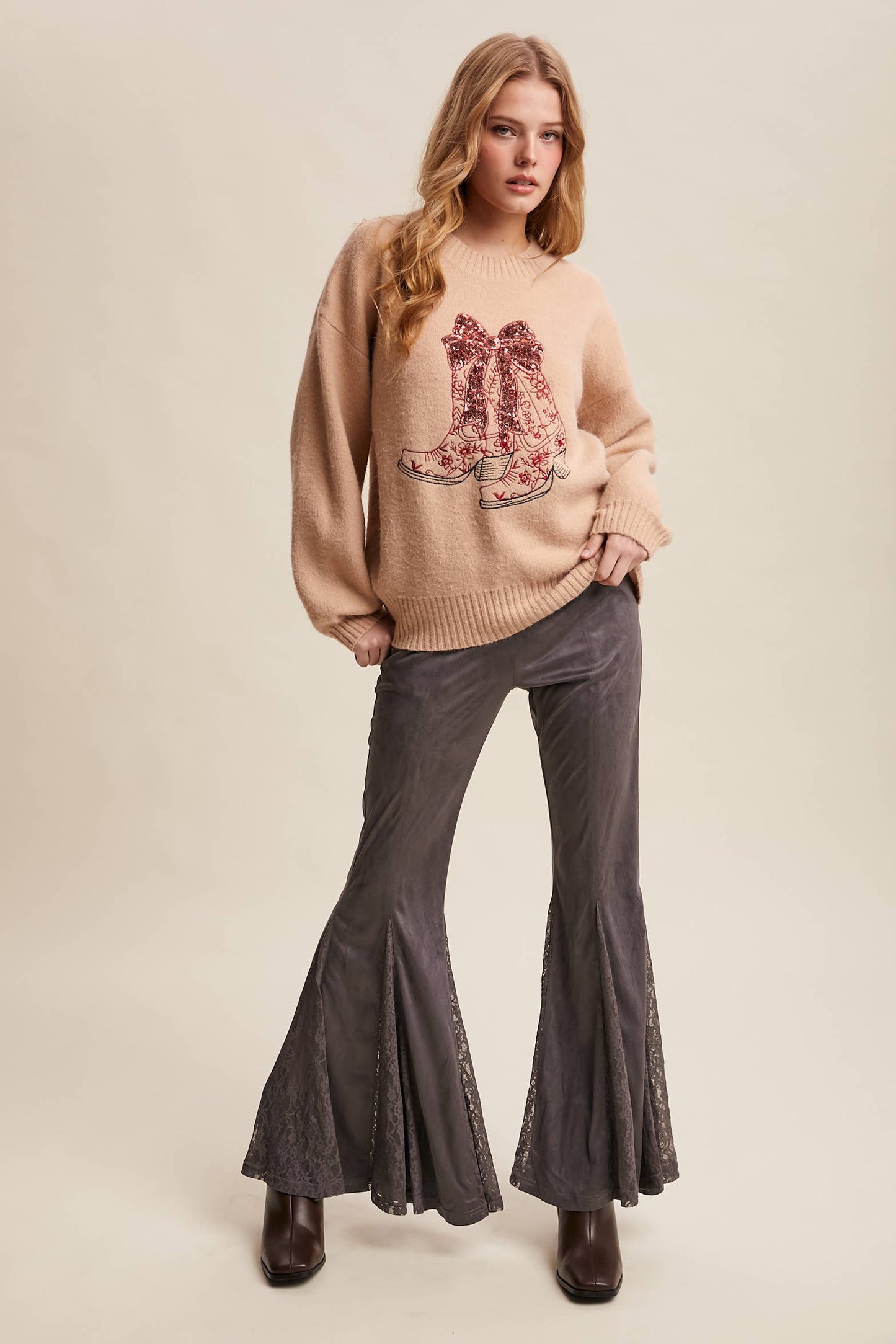 Sequin Cowboy Boot Sweater