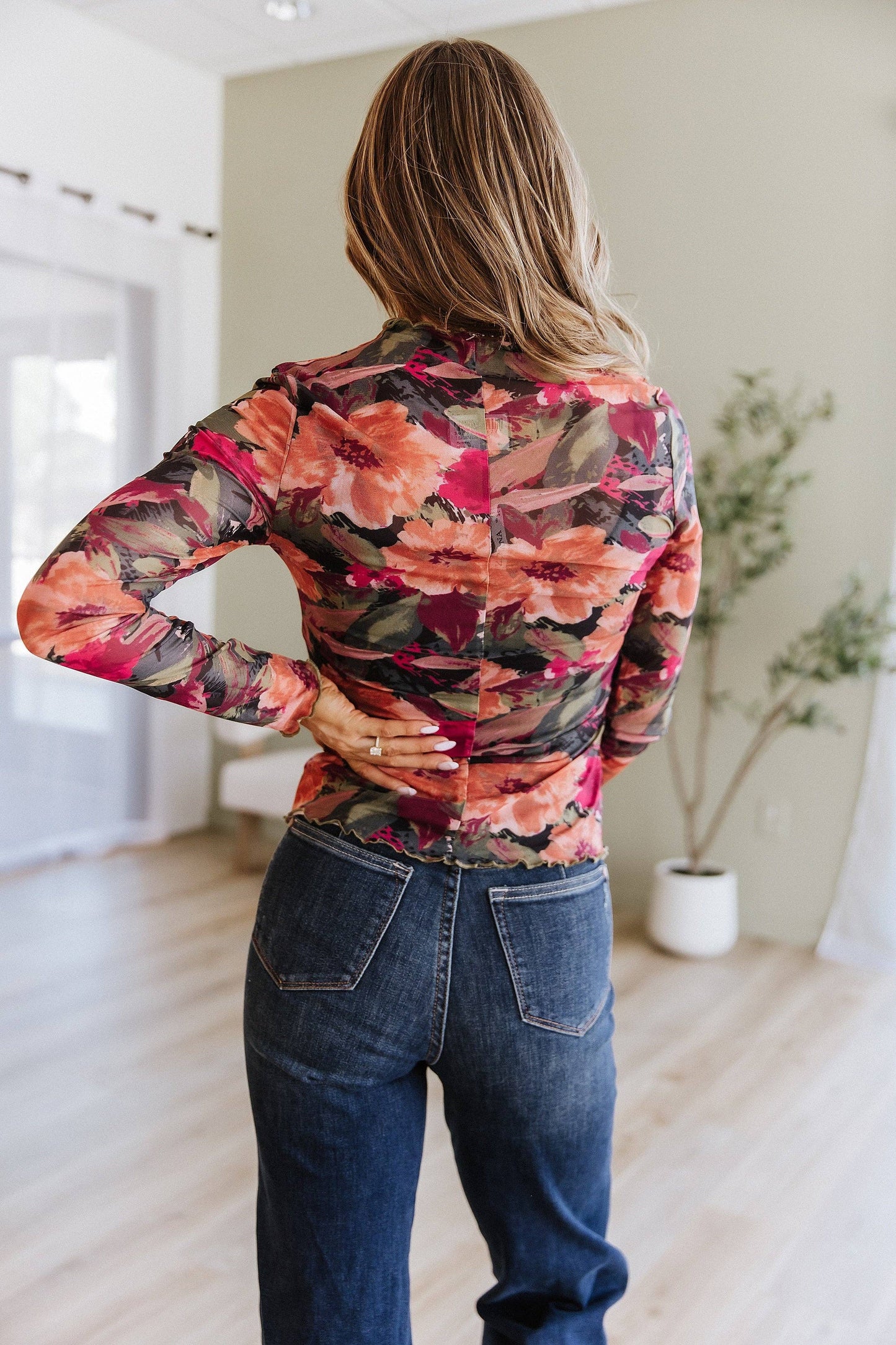 Floral Print Mesh Top