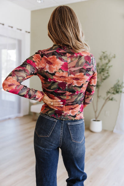 Floral Print Mesh Top