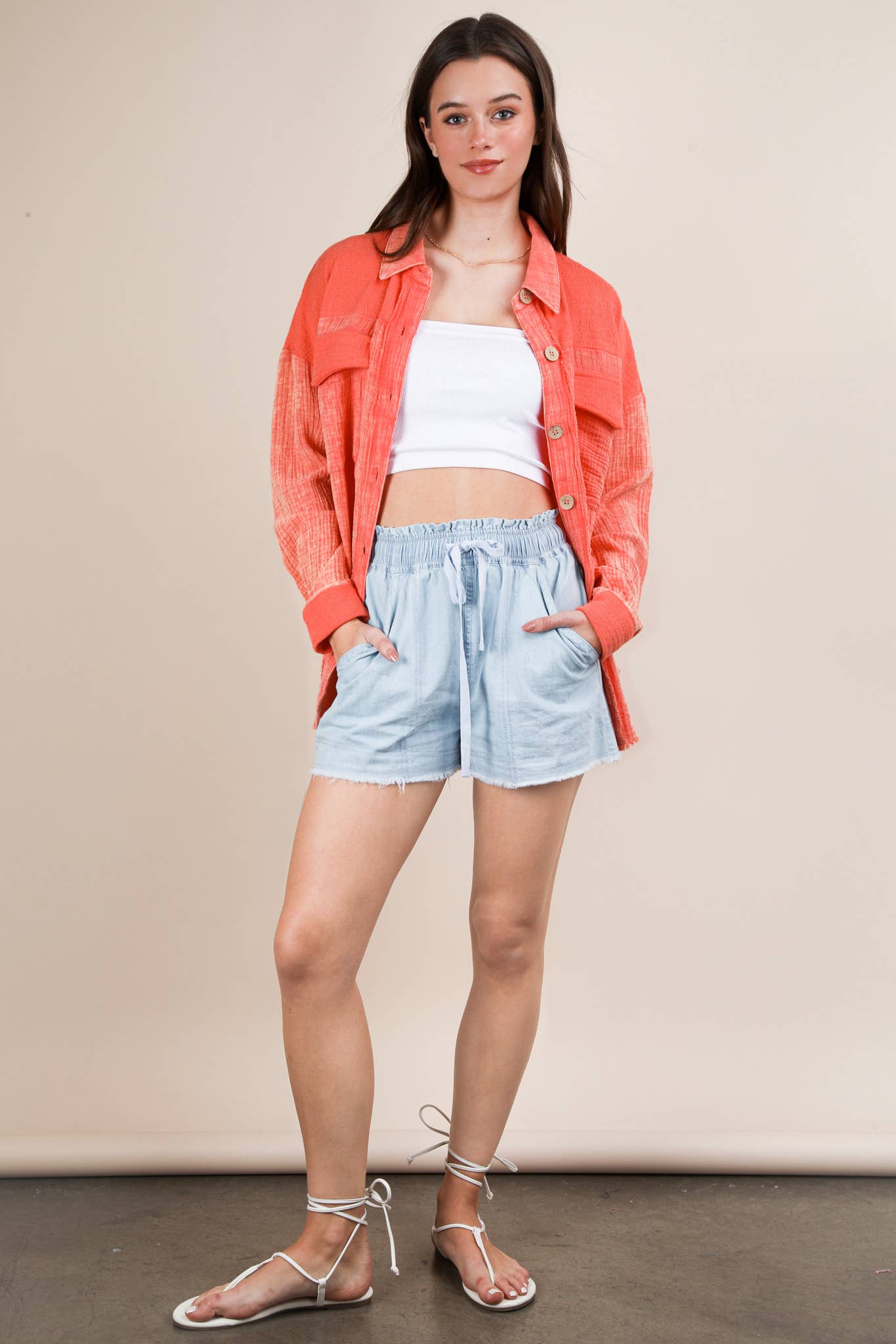 Mineral Washed Gauze Shacket Jacket