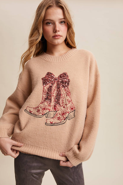 Sequin Cowboy Boot Sweater
