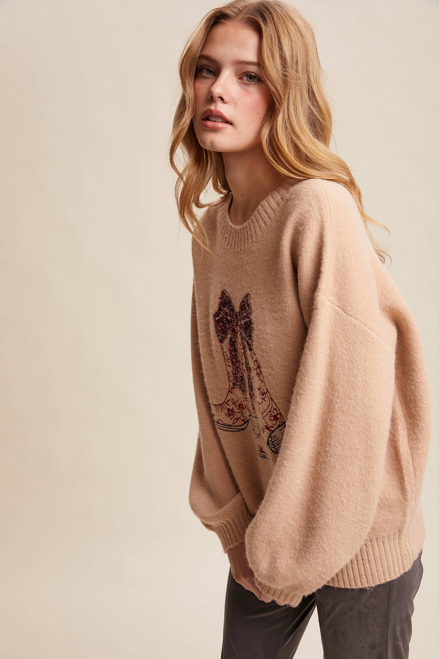 Sequin Cowboy Boot Sweater